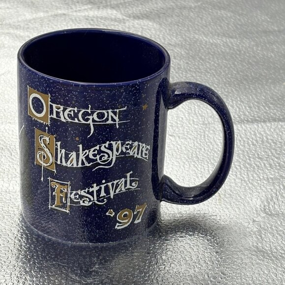 VTG 90s Oregon Shakespeare Festival Ceramic Mug Blue 1997‎ elizabethan theater - Picture 1 of 9